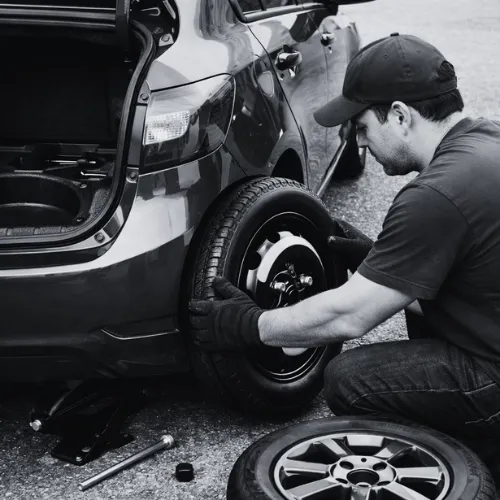 INSTALL TEMPORARY SPARE FROM TRUNK